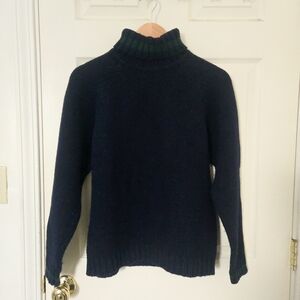 Navy Blue VTG LL Bean Turtleneck Sweater Chunky Knit Classic Preppy Wool Blend